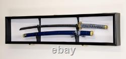 Sword Display Case Black & White Saber USMC NCO Navy Katana Blade Wood Cabinet
