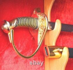 Sword Display Case Black & White Saber USMC NCO Navy Katana Blade Wood Cabinet