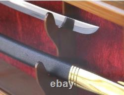 Sword Display Case Black & White Saber USMC NCO Navy Katana Blade Wood Cabinet