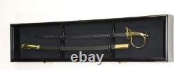 Sword Display Case Black & White Saber USMC NCO Navy Katana Blade Wood Cabinet