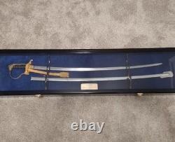 Sword Display Case Black & White Saber USMC NCO Navy Katana Blade Wood Cabinet