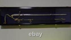 Sword Display Case Black & White Saber USMC NCO Navy Katana Blade Wood Cabinet