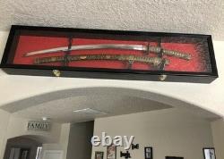 Sword Display Case Black & White Saber USMC NCO Navy Katana Blade Wood Cabinet