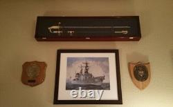 Sword Display Case Black & White Saber USMC NCO Navy Katana Blade Wood Cabinet