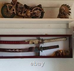 Sword Display Case Black & White Saber USMC NCO Navy Katana Blade Wood Cabinet