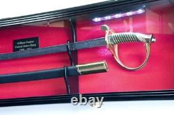 Sword Display Case LED Light Saber Scabbard Katana Blade Black Wood Cabinet Rack
