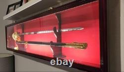 Sword Display Case LED Light Saber Scabbard Katana Blade Black Wood Cabinet Rack