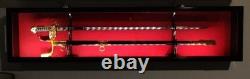 Sword Display Case LED Light Saber Scabbard Katana Blade Black Wood Cabinet Rack