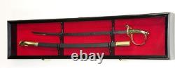 Sword Display Case LED Light Saber Scabbard Katana Blade Black Wood Cabinet Rack