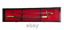 Sword Display Case Saber Scabbard Samurai Blade Black Wood Cabinet US Wall Rack