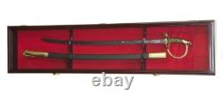 Sword Display Case Saber Scabbard Samurai Blade Cherry Wood Cabinet US Wall Rack
