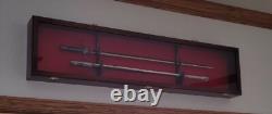 Sword Display Case Saber Scabbard Samurai Blade Cherry Wood Cabinet US Wall Rack