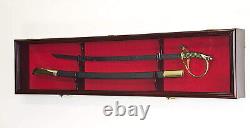 Sword Display Case Saber Scabbard Samurai Blade Cherry Wood Cabinet US Wall Rack