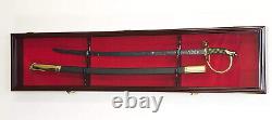 Sword Display Case Saber Scabbard Samurai Blade Cherry Wood Cabinet US Wall Rack