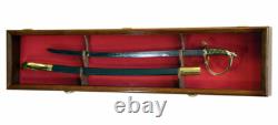 Sword Display Case Saber Scabbard Samurai Blade Walnut Wood Cabinet US Wall Rack