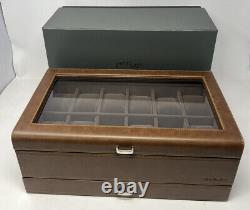 TAWBURY Mens Watch Box Display Case Wood Luxury Organizer 12 Slot PU Leather