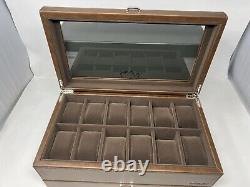 TAWBURY Mens Watch Box Display Case Wood Luxury Organizer 12 Slot PU Leather