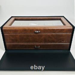 TAWBURY Mens Watch Box Display Case Wood Luxury Organizer 12 Slot PU Leather