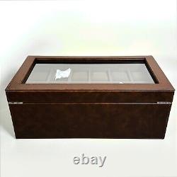 TAWBURY Mens Watch Box Display Case Wood Luxury Organizer 12 Slot PU Leather