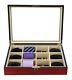 Timelybuys Display Case For 12 Ties, Belts, And Accessories Cherry Wood Stora