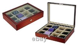 TIMELYBUYS Display Case for 12 Ties, Belts, and Accessories Cherry Wood Stora