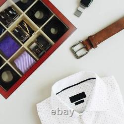 TIMELYBUYS Display Case for 12 Ties, Belts, and Accessories Cherry Wood Stora