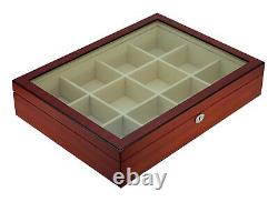 TIMELYBUYS Display Case for 12 Ties, Belts, and Accessories Cherry Wood Stora