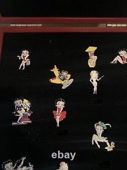 The Betty Boop Pin Collection Lot of 11 with Wood Display Case Hat or Lapel Pins