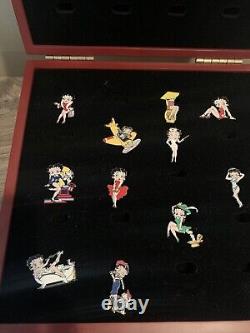 The Betty Boop Pin Collection Lot of 11 with Wood Display Case Hat or Lapel Pins