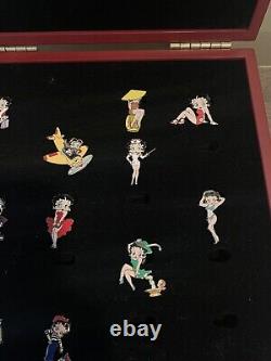 The Betty Boop Pin Collection Lot of 11 with Wood Display Case Hat or Lapel Pins