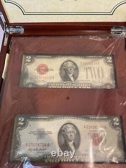 The Modern $2 Bill Collector Set 1928 1953 1976 & Uncut Sheet Wood Display Case