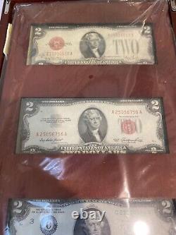 The Modern $2 Bill Collector Set 1928 1953 1976 & Uncut Sheet Wood Display Case