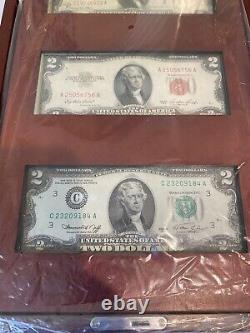 The Modern $2 Bill Collector Set 1928 1953 1976 & Uncut Sheet Wood Display Case