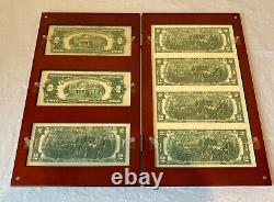 The Modern $2 Bill Collector Set 1928 1953 1976 & Uncut Sheet Wood Display Case