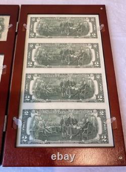 The Modern $2 Bill Collector Set 1928 1953 1976 & Uncut Sheet Wood Display Case