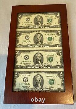 The Modern $2 Bill Collector Set 1928 1953 1976 & Uncut Sheet Wood Display Case