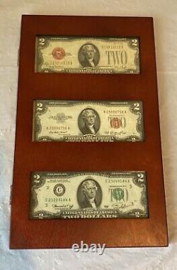 The Modern $2 Bill Collector Set 1928 1953 1976 & Uncut Sheet Wood Display Case