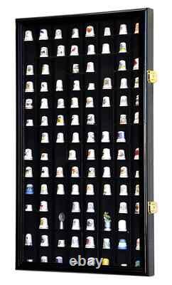 Thimble Display Case 100+ Miniature Black Wood Minifigures Wall Figure Cabinet