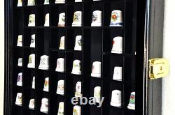 Thimble Display Case 100+ Miniature Black Wood Minifigures Wall Figure Cabinet