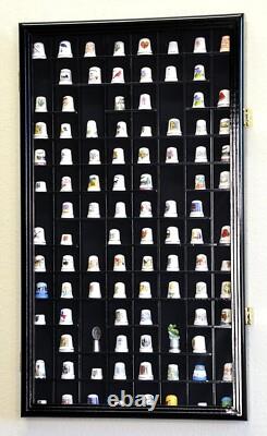 Thimble Display Case 100+ Miniature Black Wood Minifigures Wall Figure Cabinet