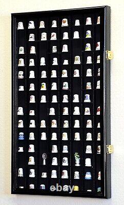 Thimble Display Case 100+ Miniature Black Wood Minifigures Wall Figure Cabinet