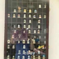 Thimble Display Case 100+ Miniature Black Wood Minifigures Wall Figure Cabinet