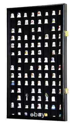 Thimble Display Case 100+ Miniature Black Wood Minifigures Wall Figure Cabinet