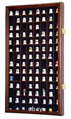 Thimble Display Case 100+ Miniature Walnut Wood Minifigures Wall Figure Cabinet