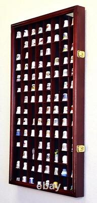 Thimble Display Case 100+ Miniature Walnut Wood Minifigures Wall Figure Cabinet