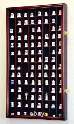 Thimble Display Case 100+ Miniature Walnut Wood Minifigures Wall Figure Cabinet