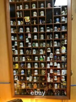 Thimble Display Case 100+ Miniature Walnut Wood Minifigures Wall Figure Cabinet
