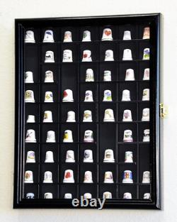 Thimble Display Case 59+ Miniature Black Wood Minifigures Wall Figure Cabinet
