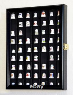 Thimble Display Case 59+ Miniature Black Wood Minifigures Wall Figure Cabinet