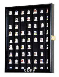 Thimble Display Case 59+ Miniature Black Wood Minifigures Wall Figure Cabinet